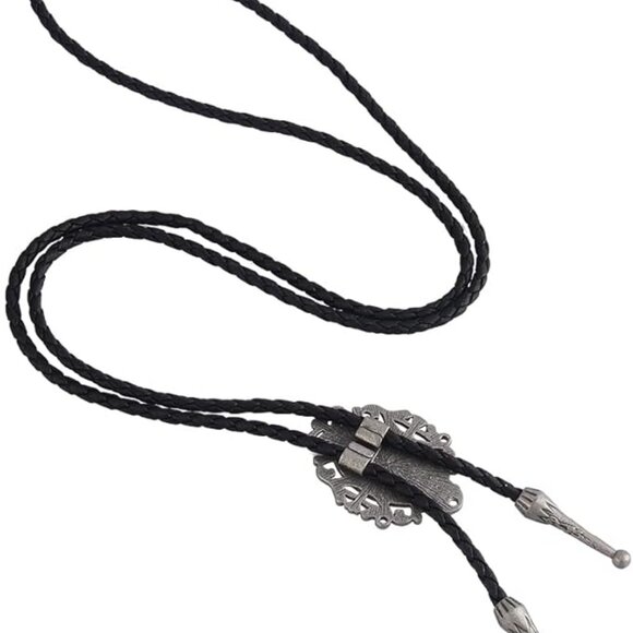 Men's Bolo Tie Cowboy Necklace Leather Necktie Western White Turquoise - Picture 6 of 7